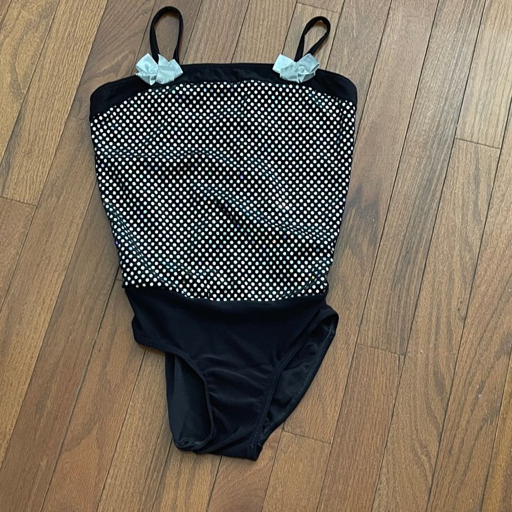 Wolff Fording Black Silver Gem Bow Dance Leotard Size 12C
